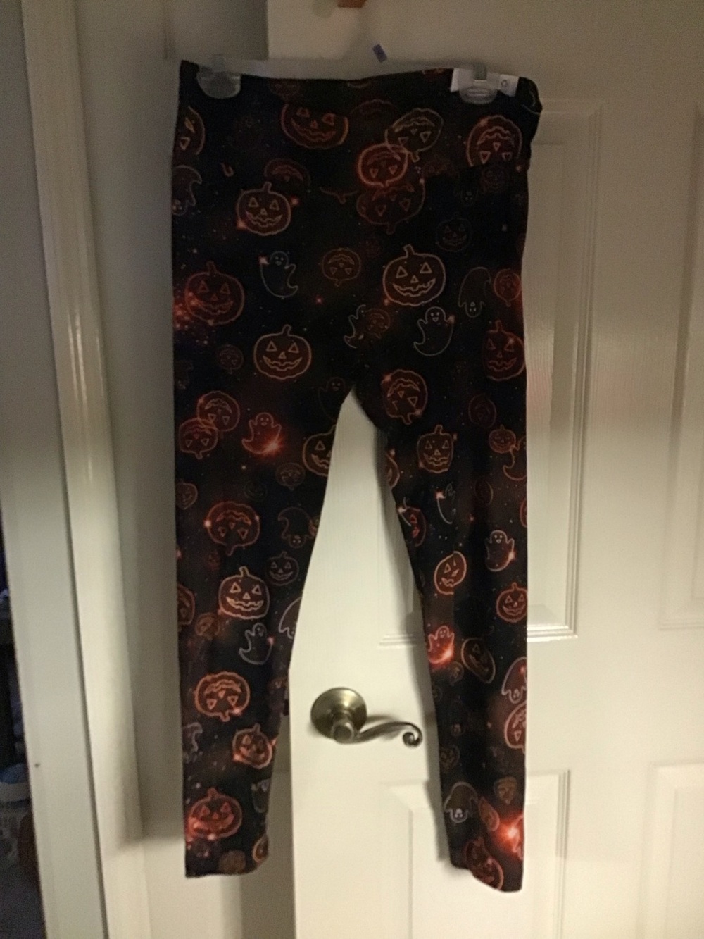 Ladies size Large Halloween Pumpkin & Ghost Print Leggings - Black & Orange